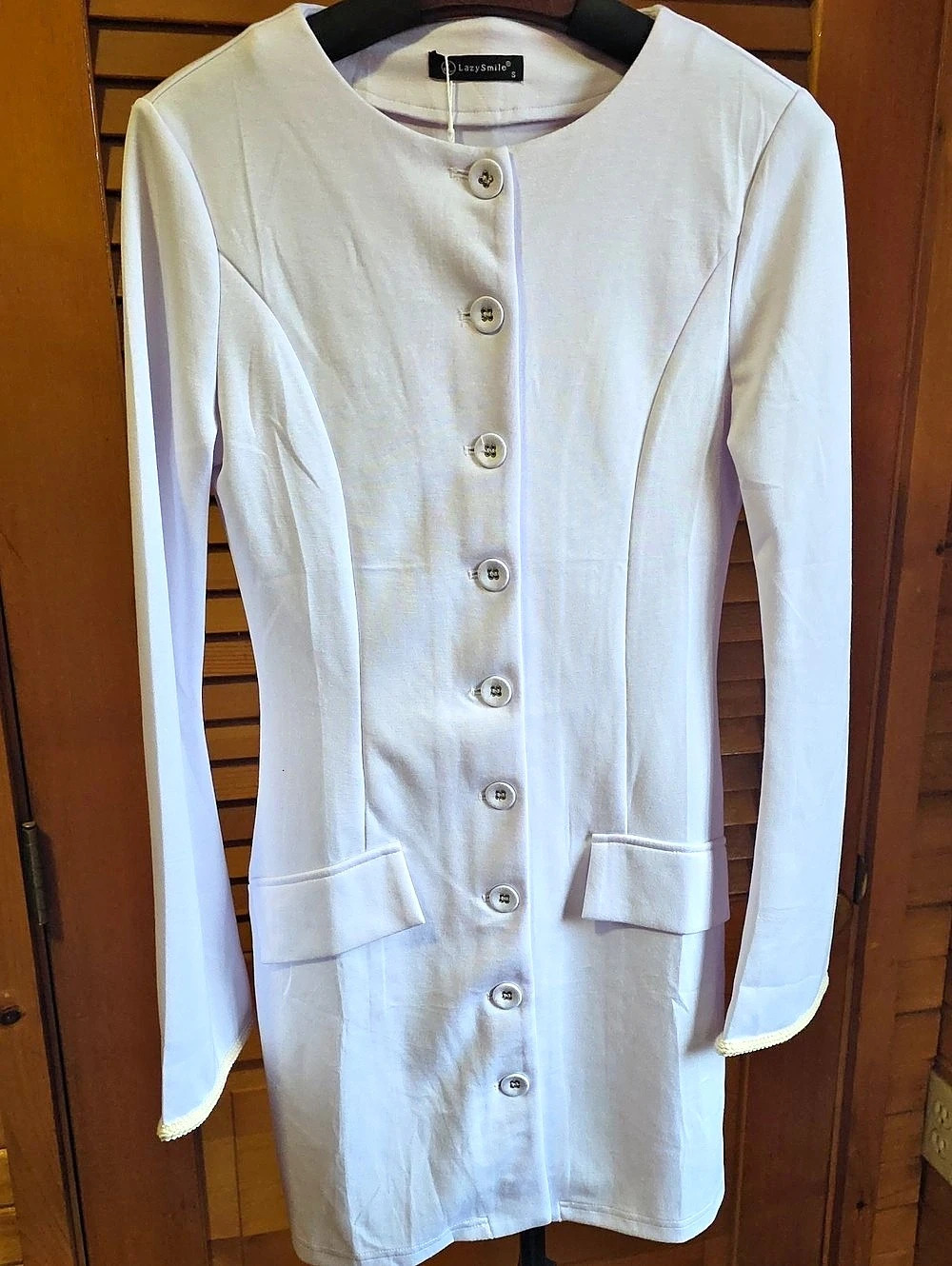 LazySmile White Long Sleeve Button Front Size Small NWT